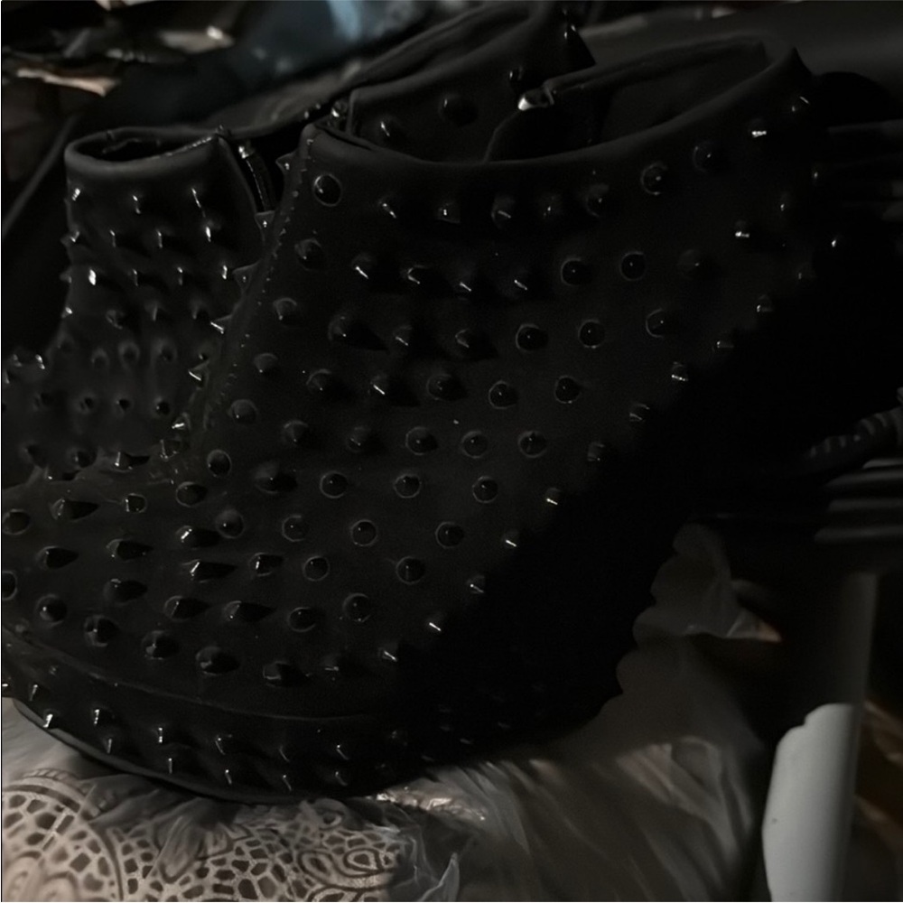 Black Studded Platform Booties - image 2